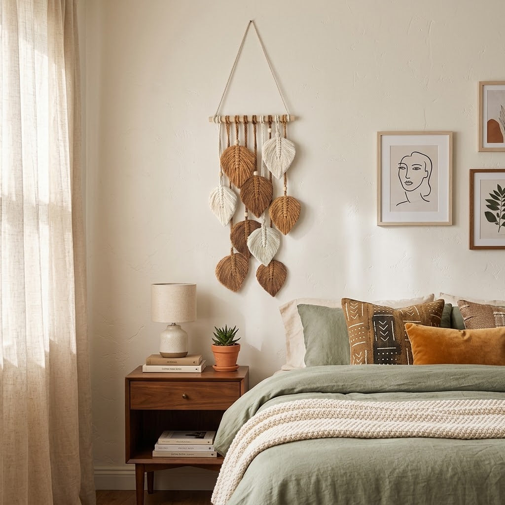 Handwoven Macrame Leaf Tapestry