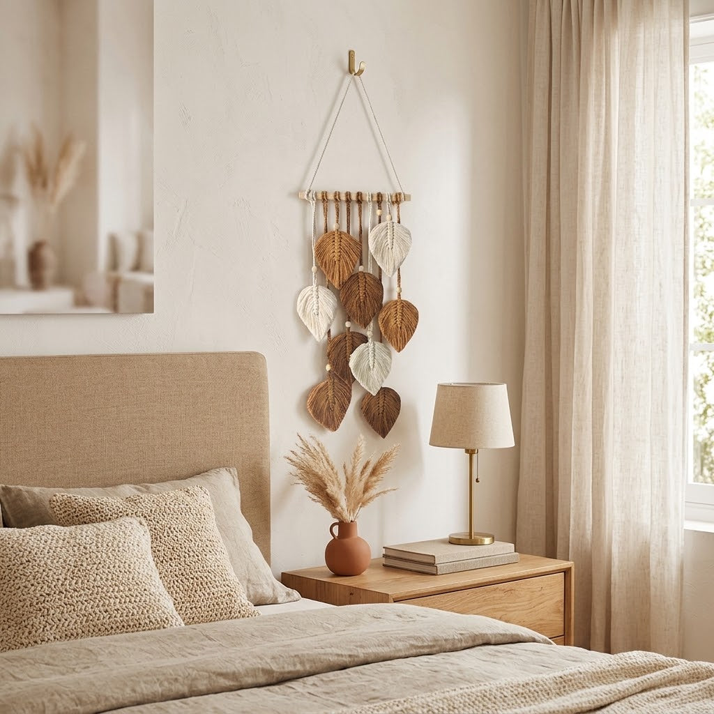 Handwoven Macrame Leaf Tapestry